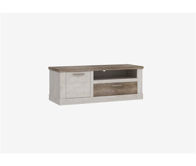 Conforama Mueble TV 1 puerta y 1 cajón VERONA blanco y madera Rebajas de fábrica