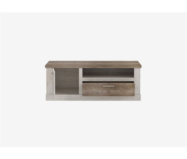 Conforama Mueble TV 1 puerta y 1 cajón VERONA blanco y madera Rebajas de fábrica