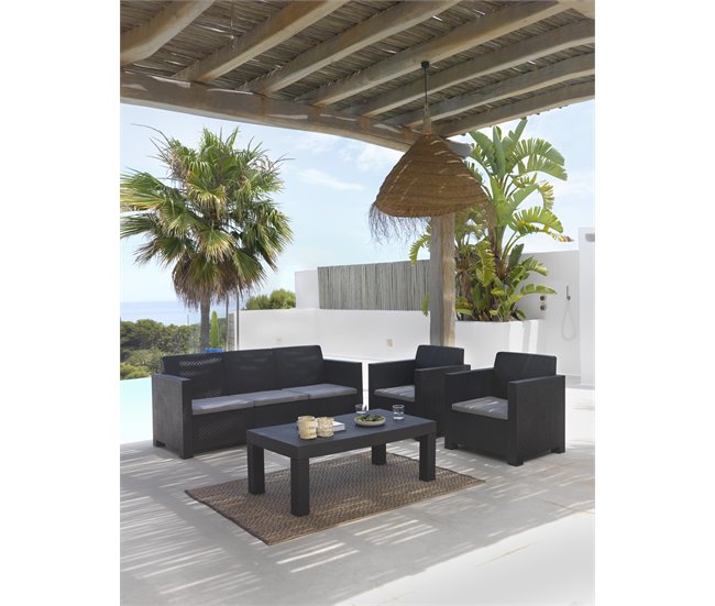 Conforama Set jardín MAHINA con sofá 3 plazas 2 sillones y mesa de centro Ofertas especiales