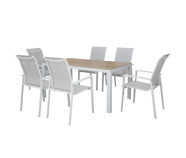 Conforama Set de jardín con mesa y 6 Sillas ANZIO color gris Descuento