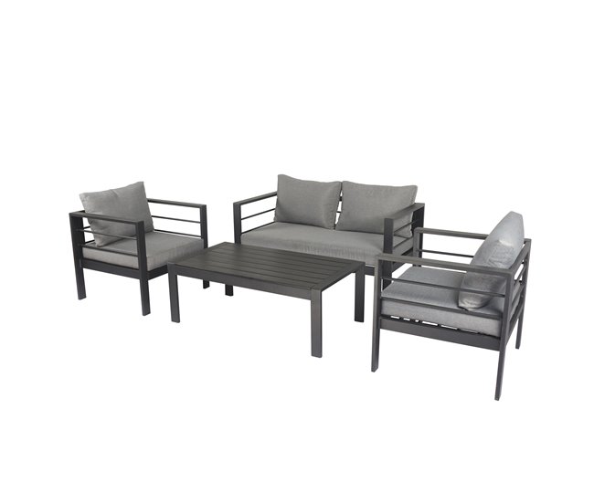 Conforama Set de jardín LANDA con 3 sofás y 1 mesa color gris y negro Tienda