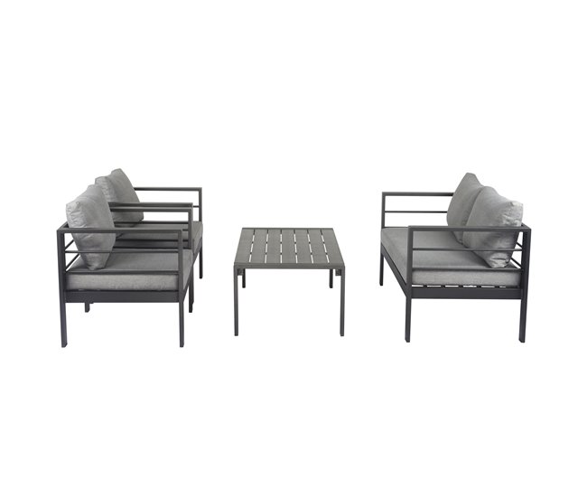 Conforama Set de jardín LANDA con 3 sofás y 1 mesa color gris y negro Tienda