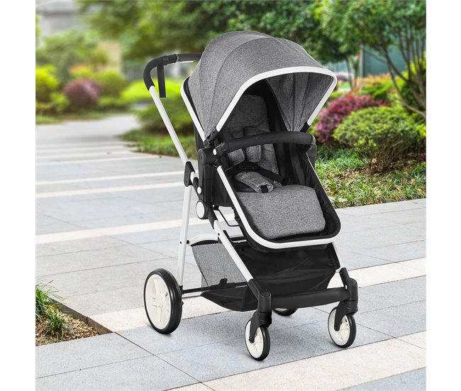 Conforama HOMCOM Silla de Paseo 2 en 1 Cochecito de Bebé y Capazo para Niños de 0-36 Meses con Capota Plegable Respaldo Reclinable Cesta Grande Palanca de Freno Carga 15kg 80x51x102 cm Gris COMPRAR AHORA