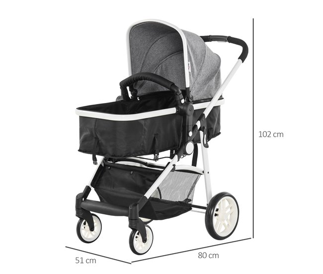 Conforama HOMCOM Silla de Paseo 2 en 1 Cochecito de Bebé y Capazo para Niños de 0-36 Meses con Capota Plegable Respaldo Reclinable Cesta Grande Palanca de Freno Carga 15kg 80x51x102 cm Gris COMPRAR AHORA