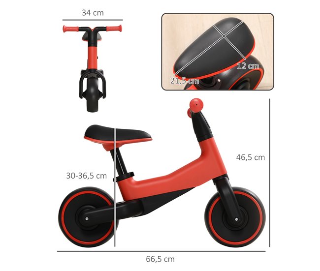 Conforama AIYAPLAY Bicicleta sin Pedales para Niños de + 18 Meses Triciclo Infantil para Bebé con Sillín Ajustable en 30-36 5 cm Ruedas de Ø19 cm Carga 25 kg 66 5x34x46 5 cm Rojo Precio de fábrica