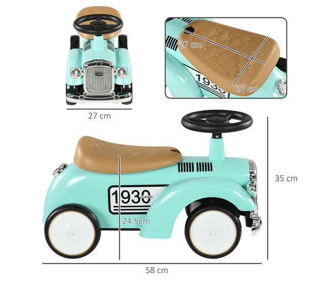 Conforama AIYAPLAY Correpasillos para Bebés de 12 a 36 Meses Coche sin Pedales con Bocina Compartimento de Almacenaje y Volante para Interior y Exterior 58x27x35 cm Verde Mint Promoción por tiempo limitado