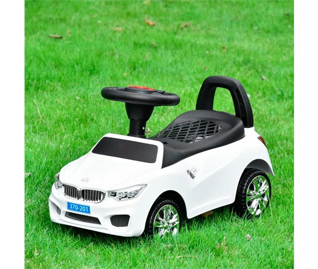 Conforama HOMCOM Coche Correpasillos para Niños de 18-36 Meses con Faros Música Bocina Volante Espacio de Almacenaje y Asa para Empujar 63 5x28x36 cm Blanco Solo hoy