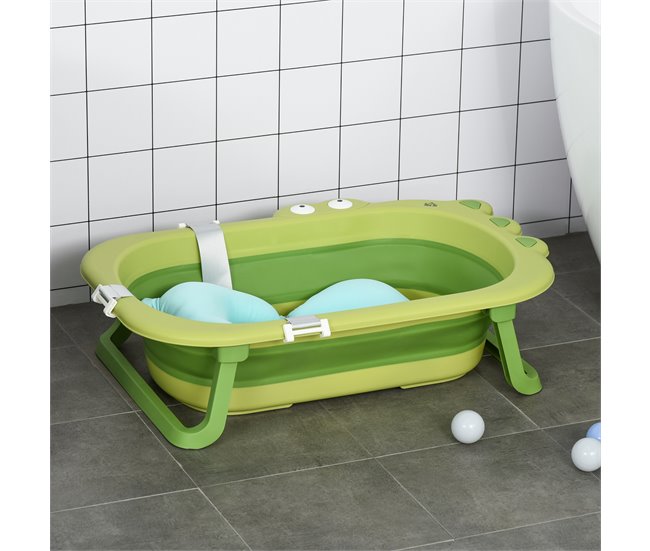 Conforama HOMCOM Bañera Plegable para Bebé Recién Nacido hasta 3 Años 50 Litros con Cojín Cómodo y Patas Plegables Carga 50 kg 80x53 9x20 8 cm Verde Solo queda un día