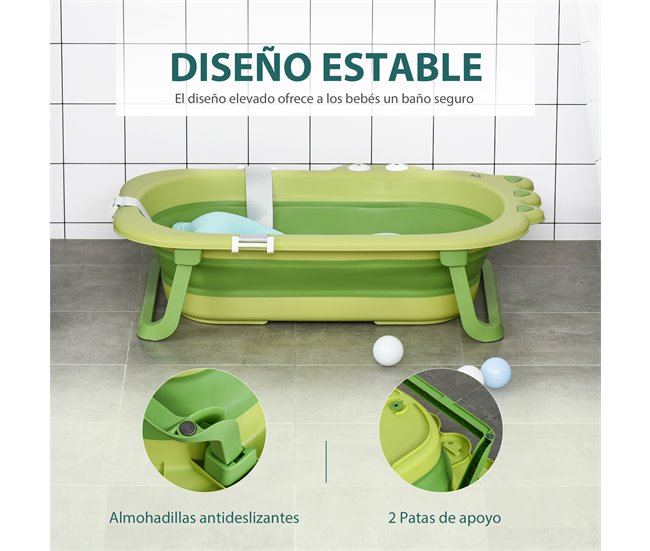 Conforama HOMCOM Bañera Plegable para Bebé Recién Nacido hasta 3 Años 50 Litros con Cojín Cómodo y Patas Plegables Carga 50 kg 80x53 9x20 8 cm Verde Solo queda un día