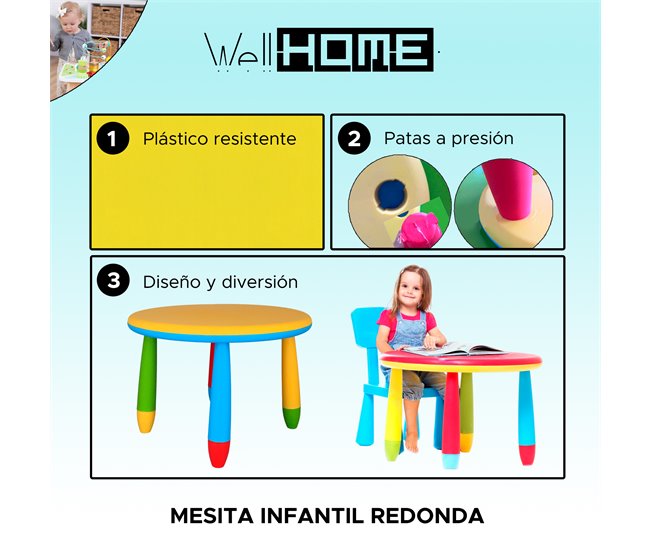 Conforama Mesita infantil redonda amarilla en plástico Ø70 x H.48cm Superdescuento