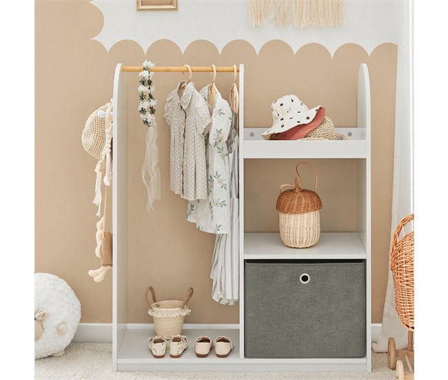 Conforama Armario Infantil con 3 Ganchos 1 Cesta y 1 Percha Mueble Organizador Juguetes y Ropa 97 x 35 x 108 cm KMB40-W SoBuy Ahorra y exporta