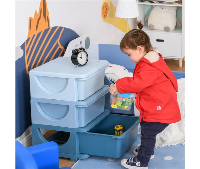 Conforama HOMCOM Torre de Almacenamiento Infantil con 3 Cajones Organizador de Juguetes para Niños +3 Años Gran Almacenaje con Asas para Juguetes Ropa Libros 37x37x56 5 cm Azul Precios de Black Friday