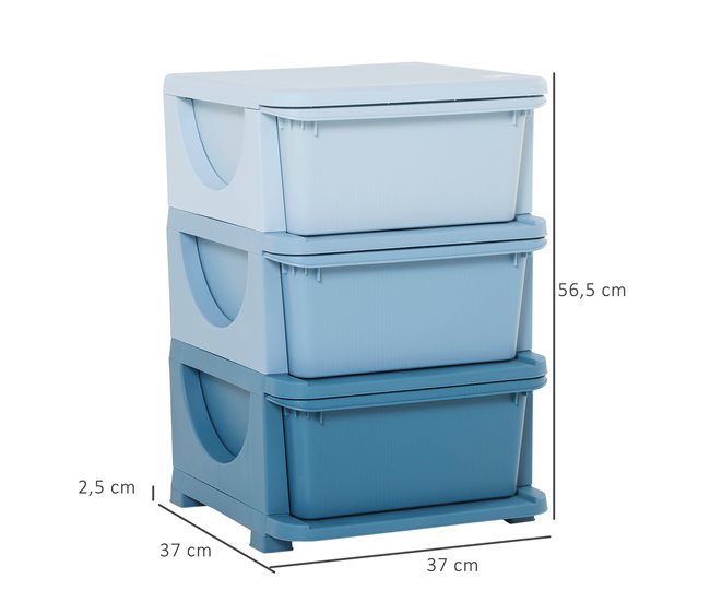 Conforama HOMCOM Torre de Almacenamiento Infantil con 3 Cajones Organizador de Juguetes para Niños +3 Años Gran Almacenaje con Asas para Juguetes Ropa Libros 37x37x56 5 cm Azul Precios de Black Friday