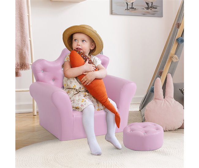 Conforama HOMCOM Sofá para Niños con Reposapiés Sillón Infantil Decorativo con Respaldo Alto en Forma de Corona y Reposabrazos Acolchado 58x40 5x49 cm Rosa Última moda