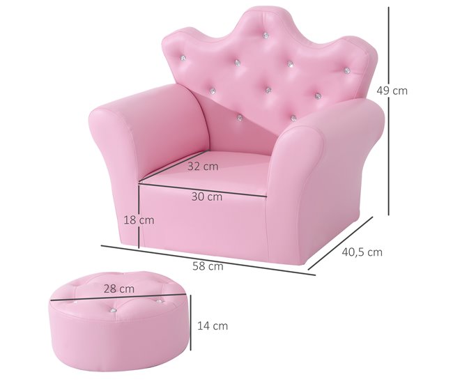 Conforama HOMCOM Sofá para Niños con Reposapiés Sillón Infantil Decorativo con Respaldo Alto en Forma de Corona y Reposabrazos Acolchado 58x40 5x49 cm Rosa Última moda
