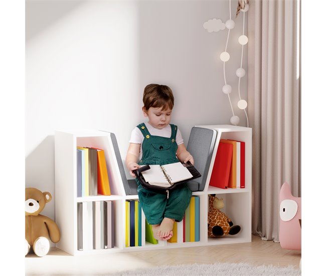 Conforama HOMCOM Estantería Librería con Asiento 6 Cubo Librería Original Infantil Zapatero con Cojín Estante con Banco Multiusos 102x30x61cm Descuento por venta flash