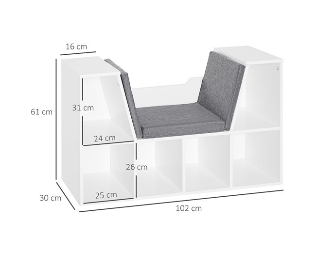 Conforama HOMCOM Estantería Librería con Asiento 6 Cubo Librería Original Infantil Zapatero con Cojín Estante con Banco Multiusos 102x30x61cm Descuento por venta flash