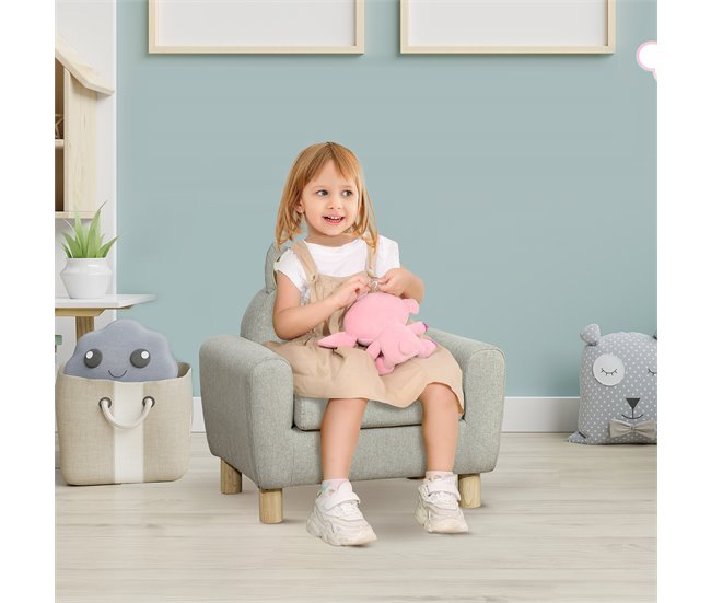 Conforama HOMCOM Sillón Infantil Mini Sofá para Niños de +3 Años con Asiento Acolchado Reposabrazos Bolsillo de Almacenamiento y Estructura de Madera Carga 45 kg 61x42x53 cm Gris Ofertas de temporada
