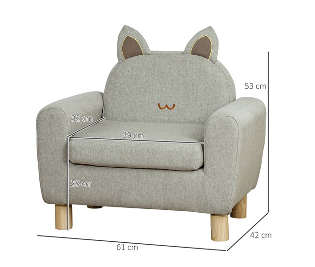 Conforama HOMCOM Sillón Infantil Mini Sofá para Niños de +3 Años con Asiento Acolchado Reposabrazos Bolsillo de Almacenamiento y Estructura de Madera Carga 45 kg 61x42x53 cm Gris Ofertas de temporada