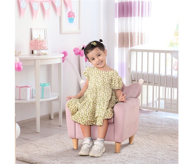 Conforama HOMCOM Sillón Infantil Mini Sofá para Niños de +3 Años con Asiento Acolchado Reposabrazos y Estructura de Madera Carga Máx. de 45 kg 50x42x58 cm Rosa Rebajas de fin de temporada