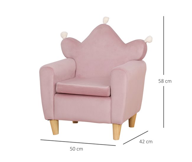 Conforama HOMCOM Sillón Infantil Mini Sofá para Niños de +3 Años con Asiento Acolchado Reposabrazos y Estructura de Madera Carga Máx. de 45 kg 50x42x58 cm Rosa Rebajas de fin de temporada