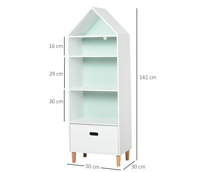 Conforama HOMCOM Estantería Infantil Librería de Madera para Niños para Libros Juguetes DVDs con 4 Estantes 1 Cajón Tablero de 2 Colores Diseño Compacto 50x30x142 cm Blanco Precio ultrabajo