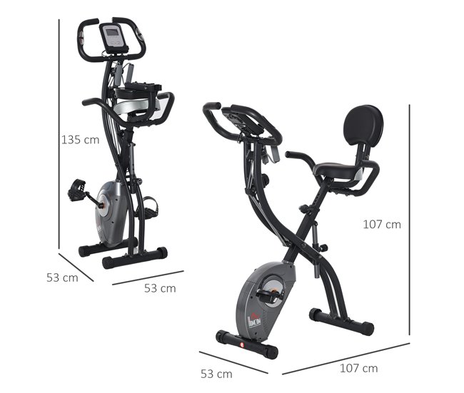Conforama HOMCOM Bicicleta Estática Plegable Resistencia Ajustable de 8 Niveles con Sensor de Pulso Pantalla LCD Sillín Regulable Respaldo Bandas de Resistencia para Entrenamiento en Casa 107x53x107 cm Negro Tienda