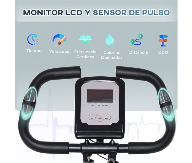 Conforama HOMCOM Bicicleta Estática Plegable Resistencia Ajustable de 8 Niveles con Sensor de Pulso Pantalla LCD Sillín Regulable Respaldo Bandas de Resistencia para Entrenamiento en Casa 107x53x107 cm Negro Tienda