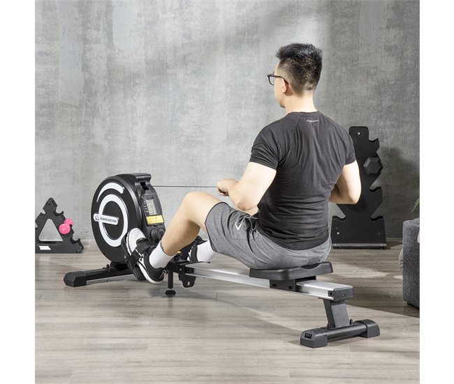 Conforama HOMCOM Máquina de Remo Plegable Remo para Casa con 8 Niveles de Resistencia Magnética Volante de 4kg Monitor LCD Silencioso Carga 120kg para Fitness Entrenamiento Hogar 185x58x57 cm Negro y Plata Tienda