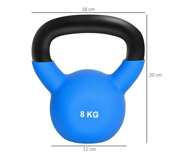 Conforama HOMCOM Pesa Rusa de 8 kg de Hierro Fundido Kettlebell con Revestimiento de Neopreno Mancuernas de Bola para Entrenamiento de Fuerza en Gimnasio Casa 18x11x20 cm Azul Mejor oferta
