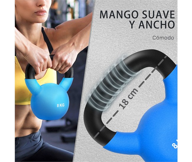 Conforama HOMCOM Pesa Rusa de 8 kg de Hierro Fundido Kettlebell con Revestimiento de Neopreno Mancuernas de Bola para Entrenamiento de Fuerza en Gimnasio Casa 18x11x20 cm Azul Mejor oferta