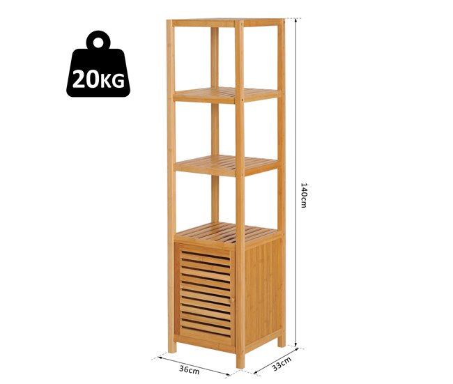 Conforama HOMCOM Estantería de Bambú para Baño Armario Alto Librería Organizador 4 Niveles 1 Puerta 36x33x140cm Promoción trimestral