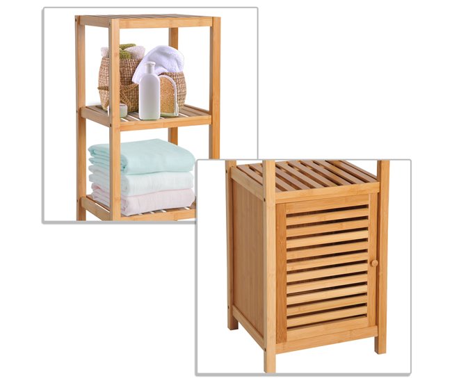 Conforama HOMCOM Estantería de Bambú para Baño Armario Alto Librería Organizador 4 Niveles 1 Puerta 36x33x140cm Promoción trimestral