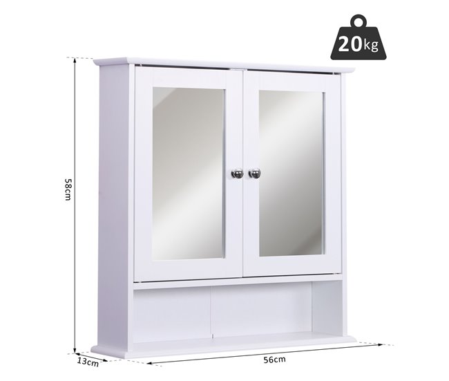 Conforama kleankin Armario de Baño con Espejo de Pared con 2 Puertas Armario de 3 Niveles para Almacenamiento Armario de Pared para Cocina Baño Salón Tablero de MDF Fuerte y Fácil de Limpiar Blanco 56x13x58cm Grandes descuentos