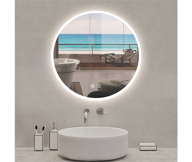 Conforama Espejo redondo de baño LED 60cm + antivaho + brillo ajustable Liquidación