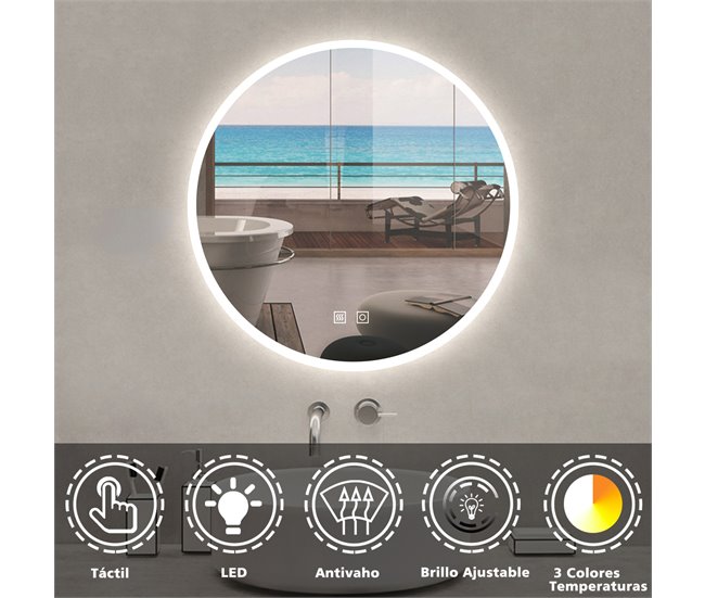 Conforama Espejo redondo de baño LED 60cm + antivaho + brillo ajustable Liquidación