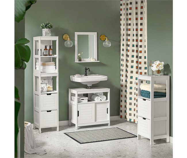 Conforama Mueble Columna de Baño Armario para Baño - 1 Estante y 2 Cajones FRG127-W SoBuy ES Limitado a 3 días