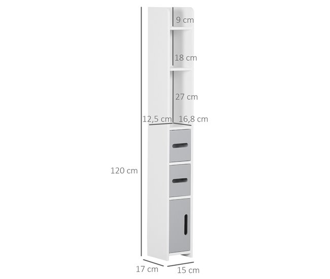 Conforama kleankin Armario Alto de Baño con 3 Puertas y 3 Estantes Abiertos Columna Auxiliar de Baño para Salón Aseo Dormitorio Estilo Moderno 15x17x120 cm Gris Ahorra y exporta