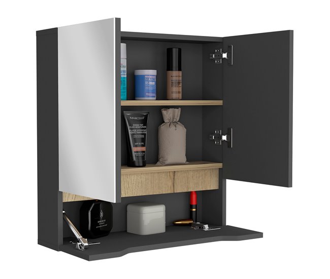 Conforama Armario de Pared para Baño Laurent con espejo Plomo / Duna En oferta