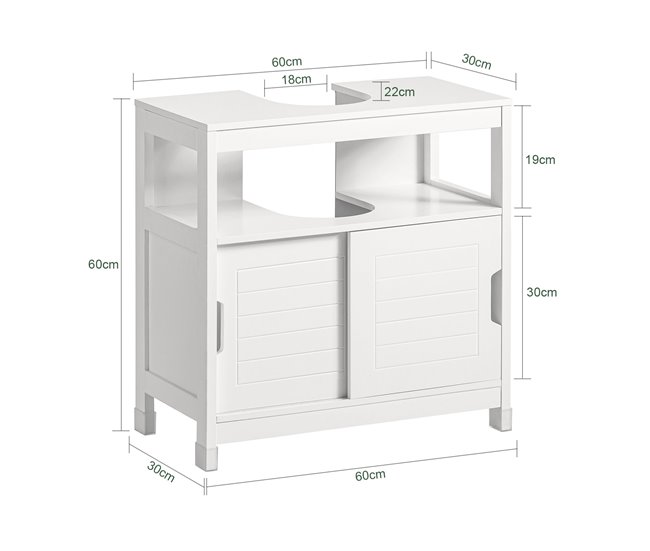 Conforama Mueble para Debajo del Lavabo Armario de Baño de Suelo 1 Estante y 2 Puertas Correderas FRG128-II-W SoBuy ES Libre de impuestos