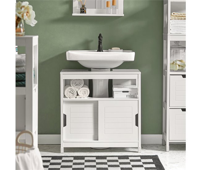 Conforama Mueble para Debajo del Lavabo Armario de Baño de Suelo 1 Estante y 2 Puertas Correderas FRG128-II-W SoBuy ES Libre de impuestos