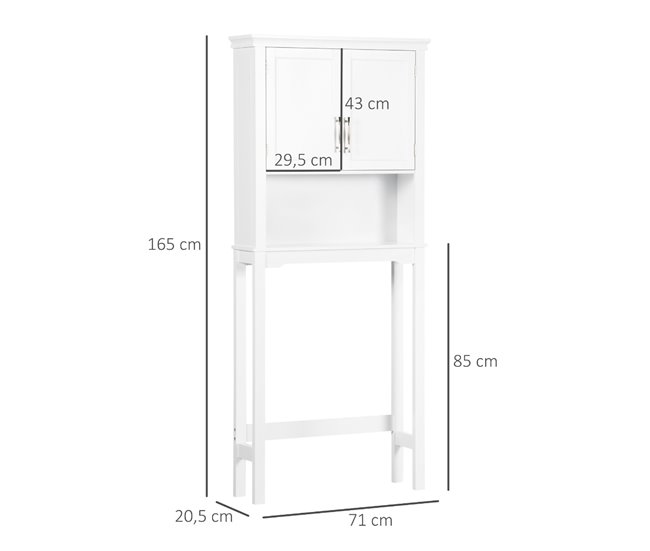 Conforama kleankin Mueble sobre Inodoro Armario Alto para Lavadora con 2 Puertas Balda Ajustable Interior y 1 Estante de Almacenaje para Baño WC Carga 30 kg Antivuelco 71x20 5x165 cm Blanco Descuentos del mes