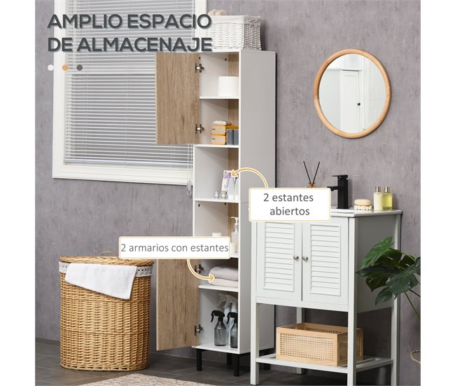 Conforama kleankin Armario Alto de Baño Columna Auxiliar de Baño con 2 Puertas y 6 Estantes para Ducha Aseo Dormitorio Estilo Moderno 30x31 5x169 cm Blanco y Roble Oferta exclusiva
