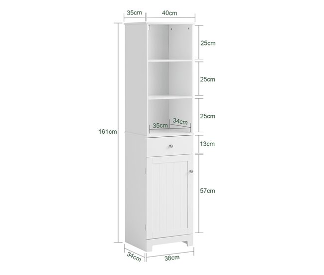 Conforama Mueble Columna de baño Armario Alto baño 161 x 40 x 35 cm BZR17-W SoBuy ES Última moda