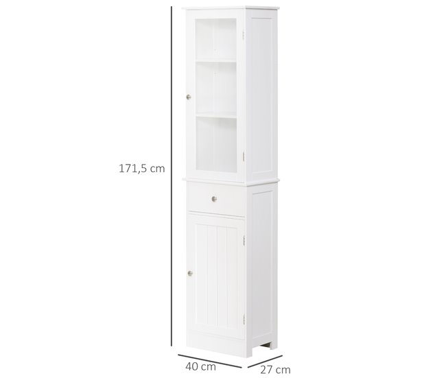 Conforama kleankin Armario Alto para Baño Mueble Auxiliar de Baño de Estilo Moderno con 2 Puertas Estantes Ajustables y 1 Cajón 40x27x171 5 cm Blanco Descuento por venta flash