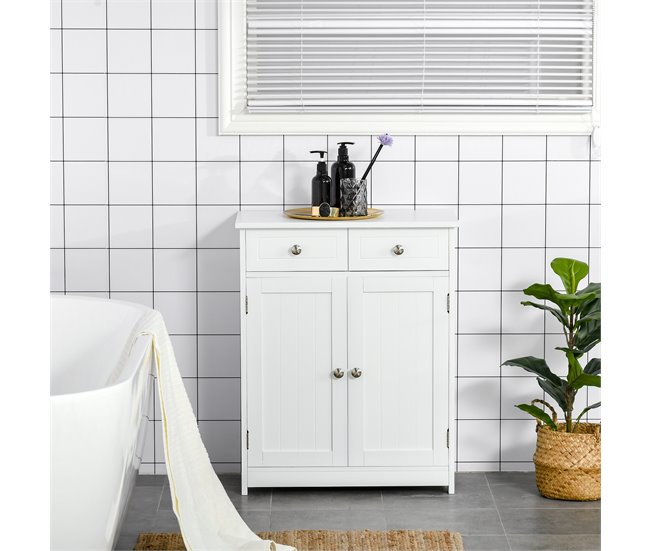 Conforama kleankin Armario Auxiliar de Baño Mueble Auxiliar de Baño con 2 Cajones 2 Puertas y Estante Ajustable Estilo Moderno para Ducha Dormitorio 60x30x75 cm Blanco Ofertas especiales