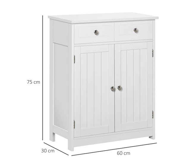 Conforama kleankin Armario Auxiliar de Baño Mueble Auxiliar de Baño con 2 Cajones 2 Puertas y Estante Ajustable Estilo Moderno para Ducha Dormitorio 60x30x75 cm Blanco Ofertas especiales