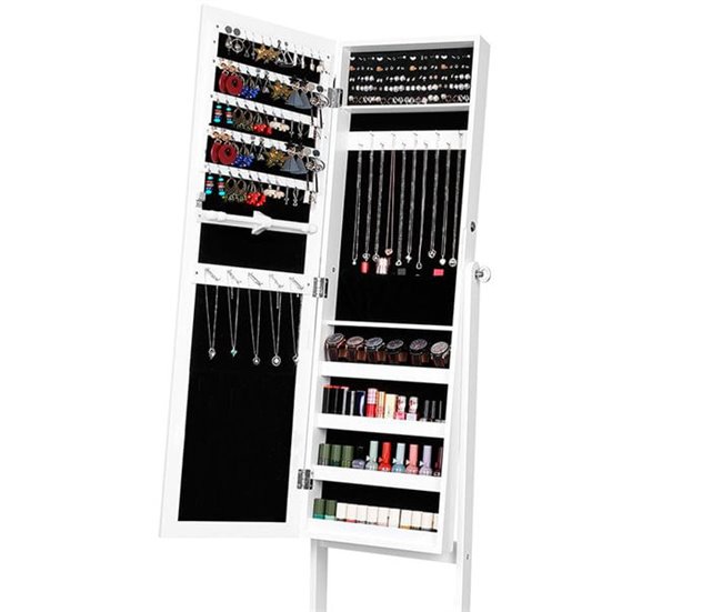 Conforama Espejo joyero de pie Blanco 40 x 155 x 36 cm Grandes ahorros