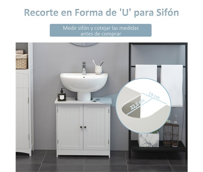 Conforama HOMCOM Mueble para Debajo del Lavabo o Fregadero Armario de Baño de Madera Armario de Almacenaje 60x30x60cm Blanco Rebajas de fin de temporada