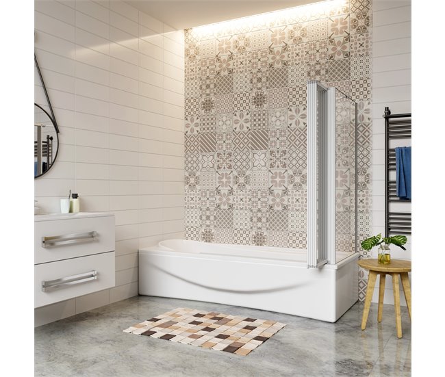 Conforama Mampara de Bañera+Panel lateral Vidrio Templado 4mm Blanco/Gris Mate (119.9-120.9)X(67.2-69.9)X140cm Precio ultrabajo